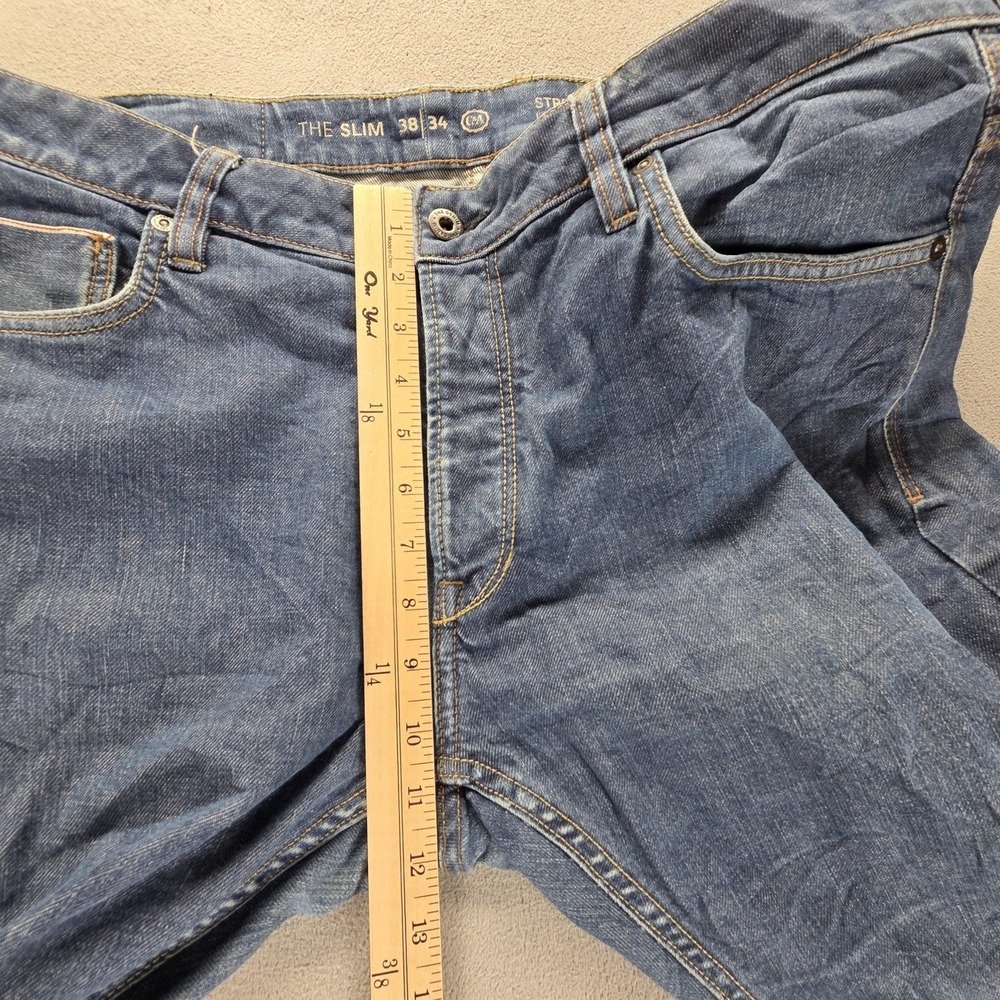 C&A Jeans Mens 38x34 Blue Selvedge The Slim Stretch Extra Comfort Button Fly - Picture 7 of 16
